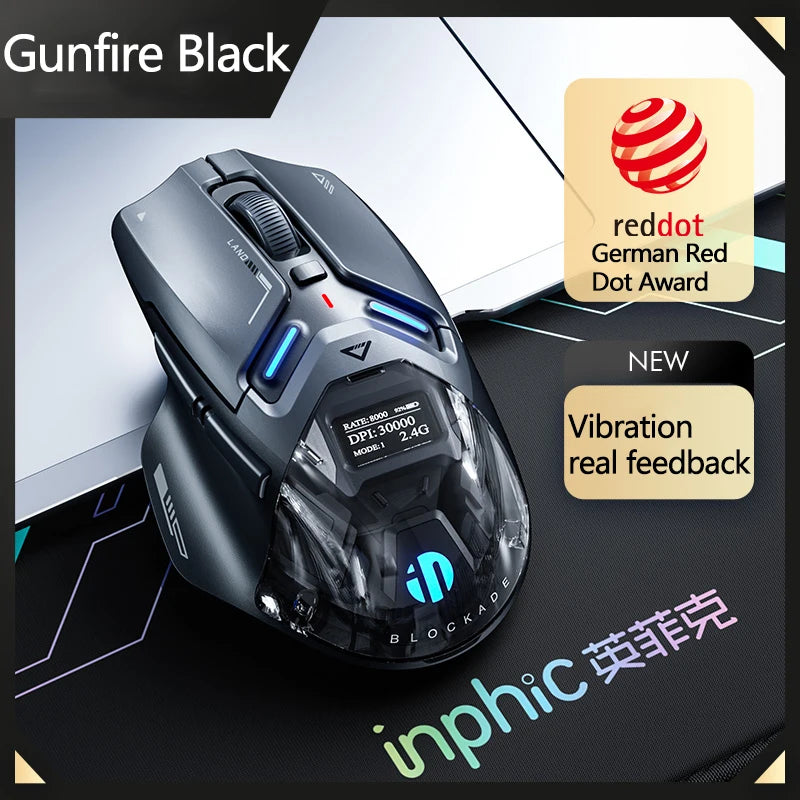 Геймърска мишка Inphic IN9 Ultra PAW3950, сензор, вибрационна обратна връзка, OLED екран, интелигентен дисплей, безжична мишка, подарък за гадже