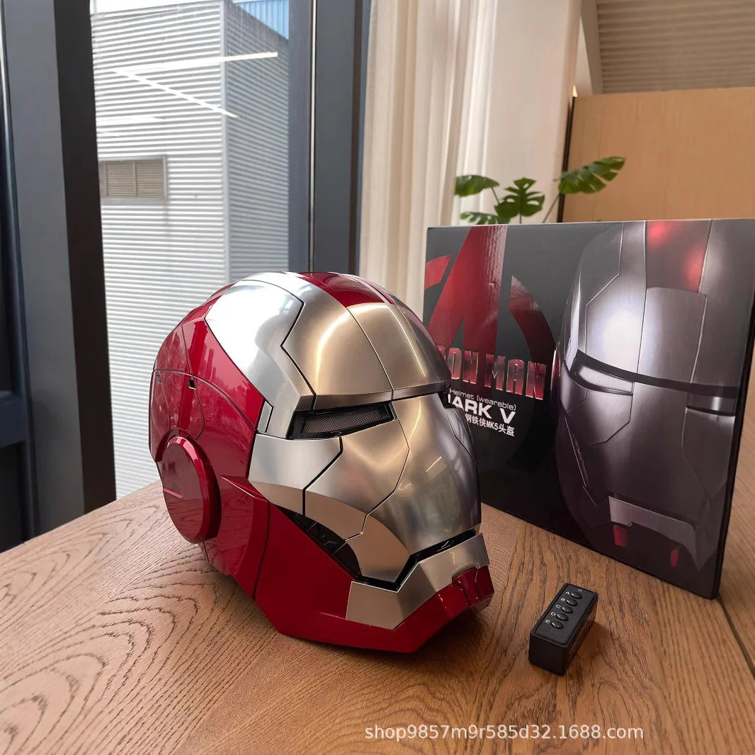 Iron Man Animationsfigur Helm Jarvis 1:1 Sammlungsstufe Mk5 Helm Intelligente Sprachsteuerung zum Öffnen und Schließen des Helms
