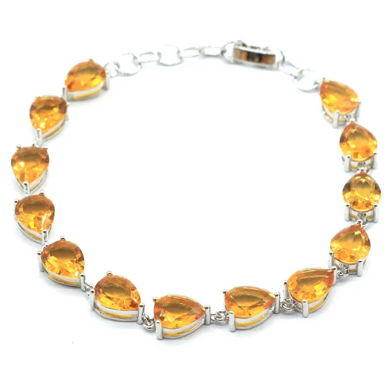 12.5g 925 Solid Sterling Silver Bracelet Customized Blue Aquamarine Real Emerald Ruby Morganite Citrine Peridot 7.5-8in
