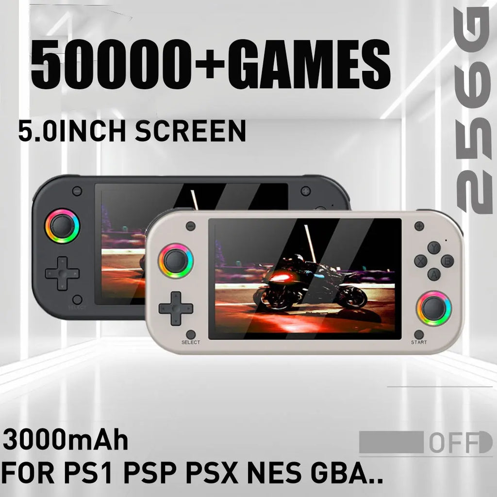 M26 Open Source 256G Handheld Video Game Console with 5.0 Inch IPS Screen 3000mAh Linux System Portable Pocket Player Games