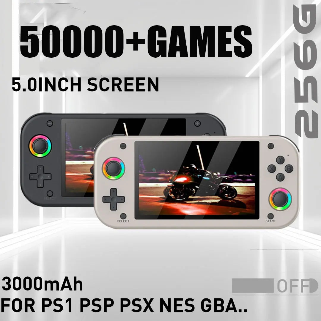 M26 Open Source 256G Handheld Video Game Console with 5.0 Inch IPS Screen 3000mAh Linux System Portable Pocket Player Games