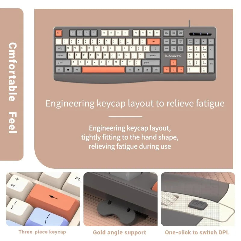 K-snake KM300 Wired Keyboard and Mouse Set USB Ergonomic Desktop Laptop Keyboard and Mouse Home Office