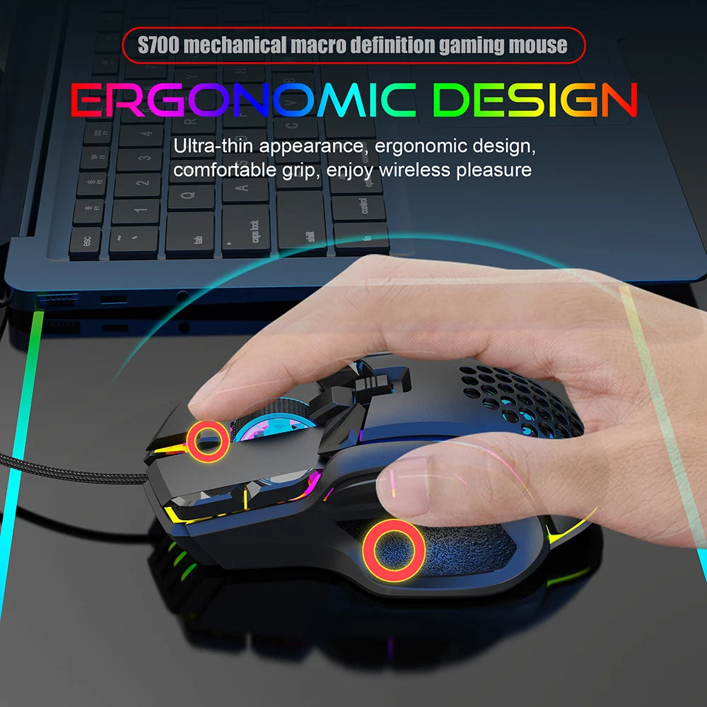 Нова USB геймърска мишка, компютърна мишка с RGB подсветка, 10 бутона, програмиране, 7200dpi, ергономична геймърска мишка за компютър