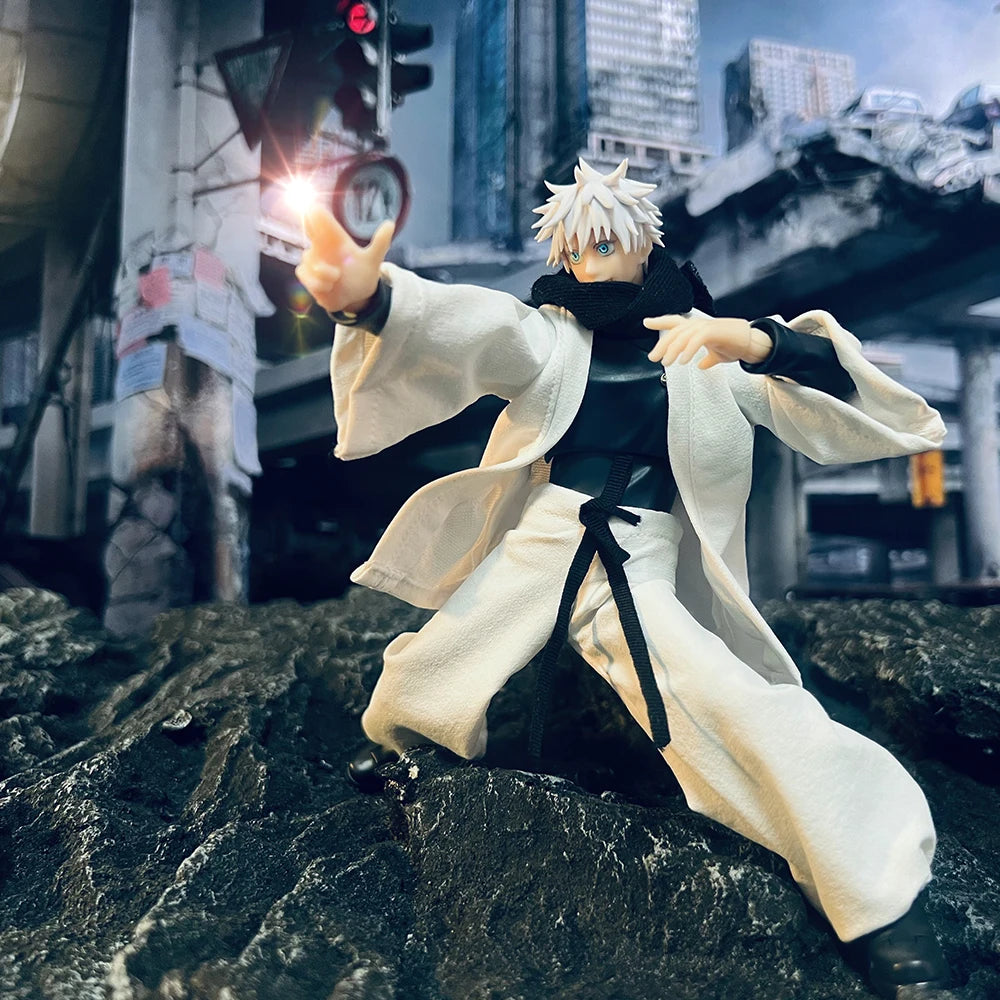shf 1/12 Scale Jujutsu Kaisen Gojo Satoru Clothes Set White Coat Lantern Pants with Scarf for 6" Action Figure Body Model