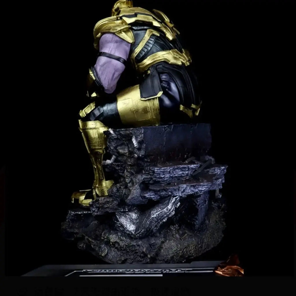 Marvel Thanos Sitting Resin Action Figure Large Size with Replacement Head Carving Statues Collectible Gift Toy for Boys