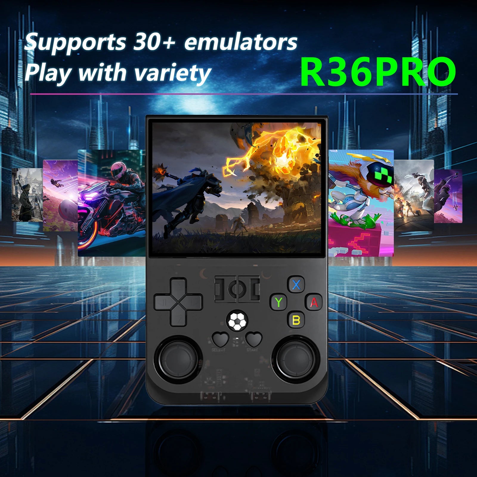Open Source R36PRO Handheld Game Console Linux System 3.5inch HD Screen 4000mAh Play 6h 1GB+8GB RAM, Support TFcard 64GB 128GB