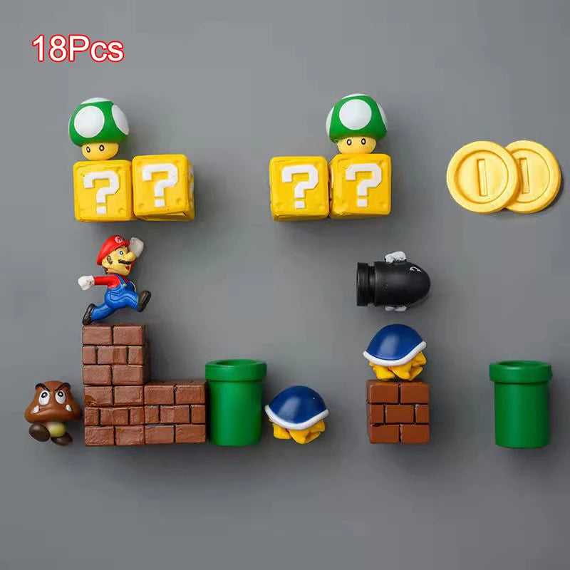 Super Ma Bros DIY Fridge Scene 3D Magnets Refrigerator Decoration Bullet Mushroom Turtle Wall Sticker Set Home Collection Gift