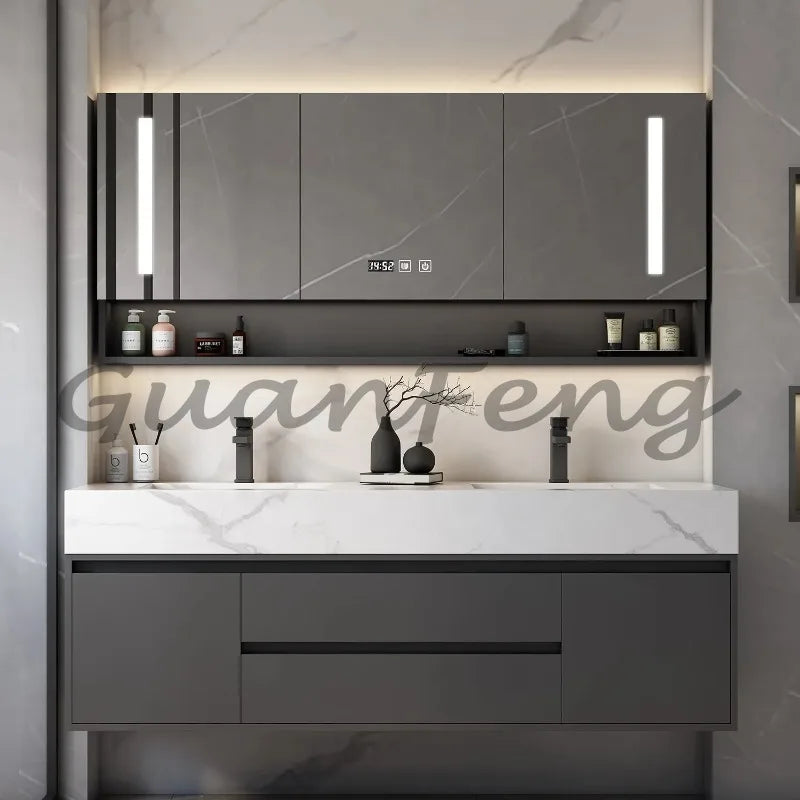 New Design Wall Mounting Modern Black Color And Walnut Color Bathroom Vanity Cabinet