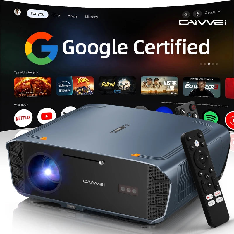 CAIWEI S7+ Android 14 Projector for movies 4k Full HD 1080P 3500 ANSI Google Certified Video Home Theater Projectors with Dolby