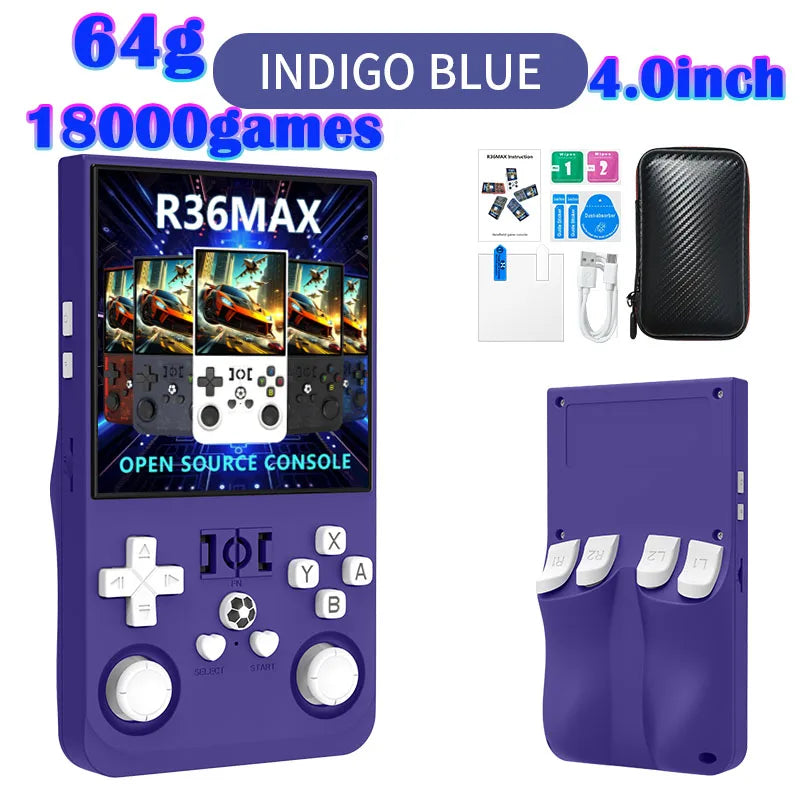 R36MAX Игрална конзола 64GB 128GB 18000+ ИГРИ Linux система 4.0-инчов K36 срещу R36S 3.5-инчов джобен видео плейър. Не е необходимо изтегляне.