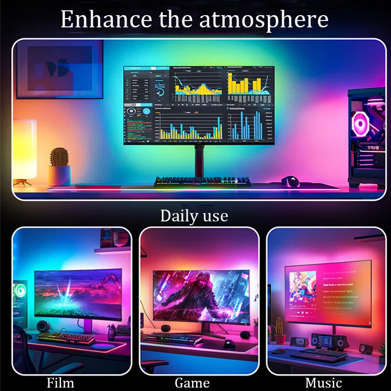 Smart Game PC Screen SYNC Backlight USB RGBIC LED Strip Light Color Picking Lamp Tape for Computer Monitor Gaming Room Decor