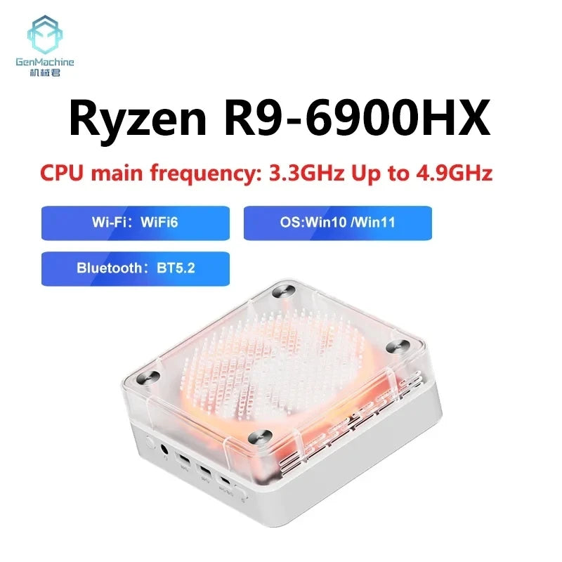  GenmachineAMD Ryzen 9 6900HX Mini-PC 16G RAM 256G ROM Windows 11 Ryzen WiFi 6 Gaming-PC DDR5 4800Mhz DIY-Gaming-Computer