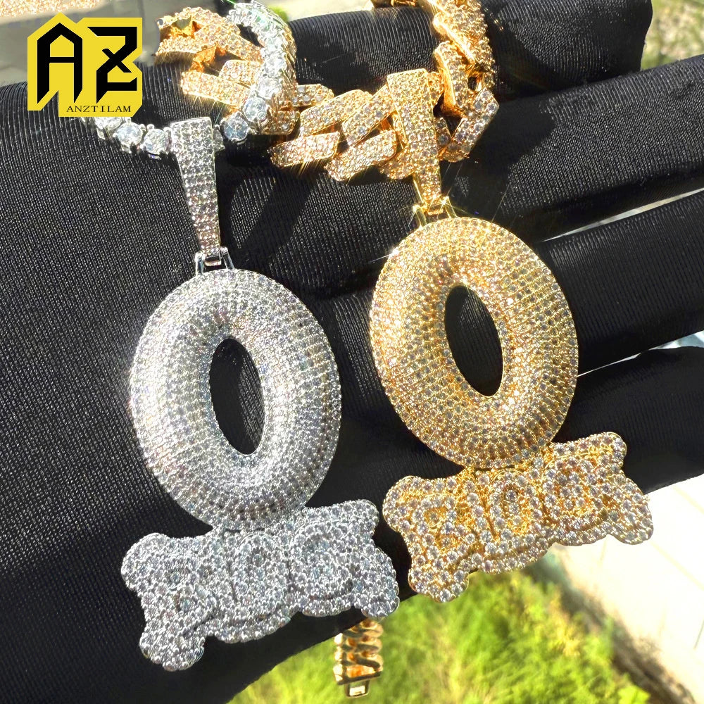 Anztilam O BLOCK Letters Iced Out Pendant Necklace with Rope Chain Necklaces for Women Men Brass Zircon Punk Hip Hop Jewelry