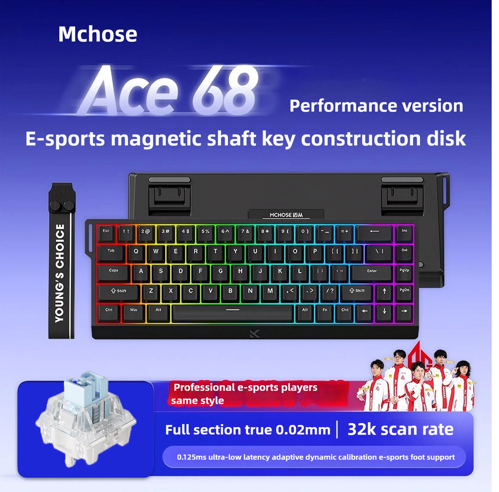 MCHOSE Ace68 Kabelgebundene mechanische Gaming-Tastatur – 68 Tasten, ultrakompaktes Layout, RGB-Hintergrundbeleuchtung, extrem niedrige Latenz, Typ-C, kabelgebunden