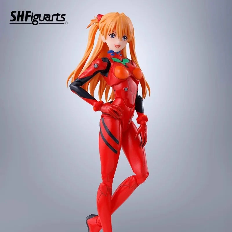Fast Shipping Bandai Anime EVA NEON GENESIS EVANGELION SHF Shikinami Asuka Langley Original Model Toys Action Figure Children