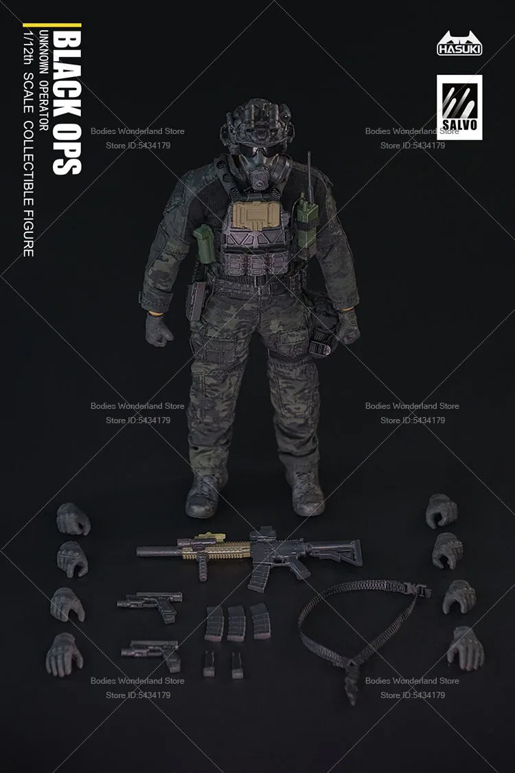 In Stock HASUKI SA01 1/12 Scale Male Soldier Black Ops SALVO Series Unkown Operator 6inch Action Figure Doll Collection