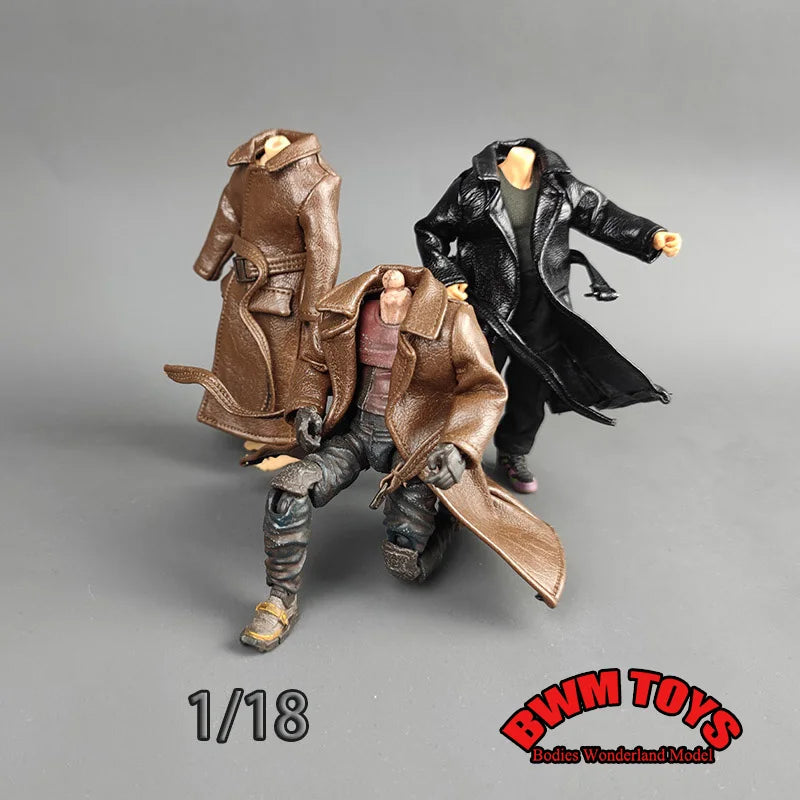 Cosplay-Männer im Maßstab 1/18, Soldat, schwarz-braun, lange Windjacke aus Leder, Mantel, Modell für 3,75 Zoll BFS-Actionfigurenkörper