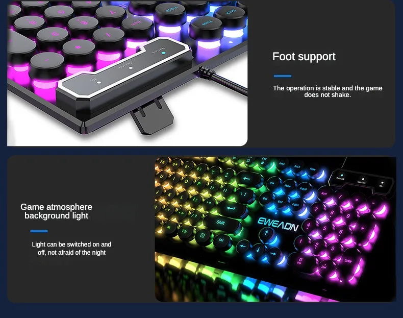 Пънк стил механична клавиатура 104 клавиша USB кабелна геймърска клавиатура RGB подсветка за компютър, лаптоп, геймъри, кабелна клавиатура Plug and Play