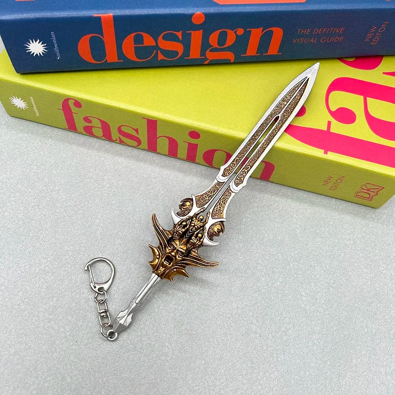 Mini Kratos Sword Key Chain Pendant For Men God of War 9cm Blades of Chaos Tiny Weapon Key Ring with Stand Accessories Keychain