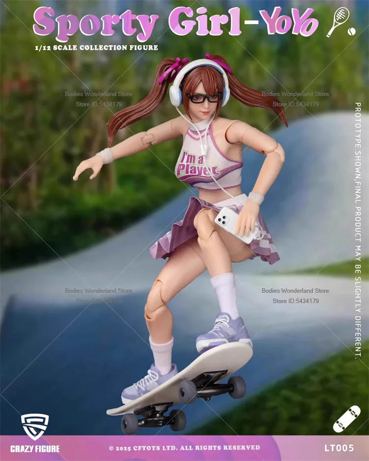 Original CFTOYS LT005 1/12 Scale Female Soldier Sporty Girl YoYo With Baseball Skateboarding 15CM Action Figure Doll Collection