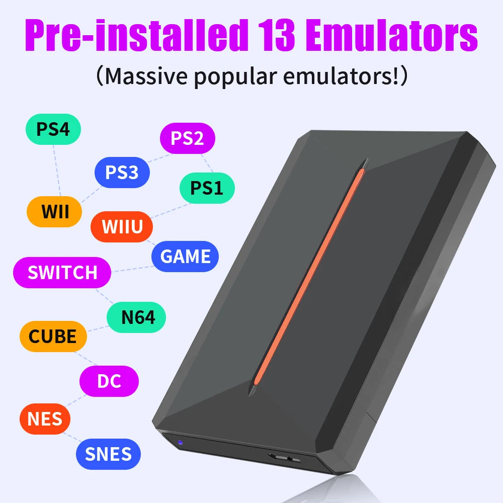 Launchbox 500G Portable Gaming HDD Retro Game Console With 3760+PC/3D Gamesfor PS4/PS3/PS2/WiiU/Wii/N64/DC/PS1 for Win PC/Laptop