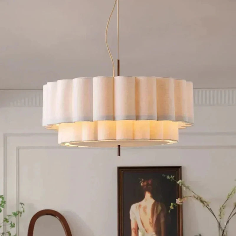 Wabi Sabi Pendant light Fabric Chandelier for Living Dining Bedroom Retro Bohemia Pendant Lamp scalloped natural pendant lamp