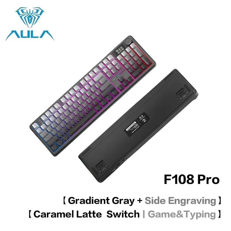 AULA F108 Pro Bluetooth 2.4G wired three-mode connection mechanical keyboard full-key hot-swappable gasket structure RGB light