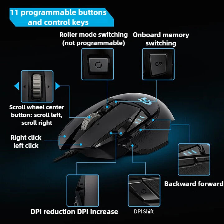 Logitech G502 HERO Esports Gaming Wired Mouse, 25600DPI Adjustable, 11 Programmable Keys,Dual-mode roller, Ergonomic Design, RGB