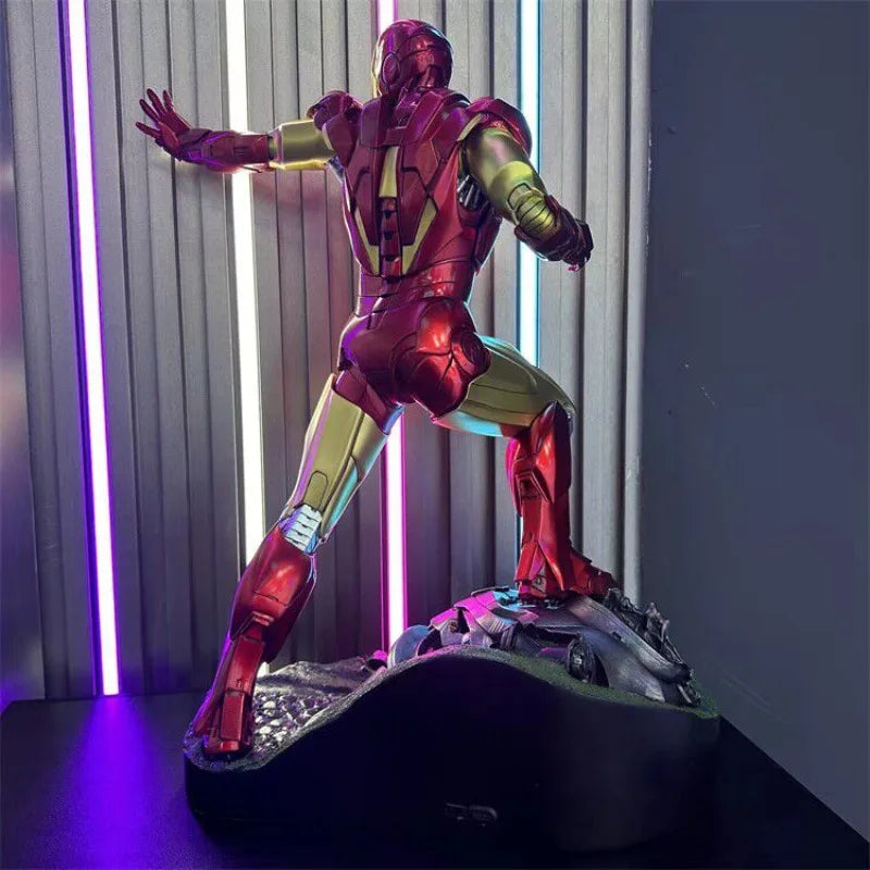50cm Marvel Comics Figure Iron Man Can Glow Mk6 Resin GK Anime Collection Model Desktop Ornaments Holiday Gifts Children Toys