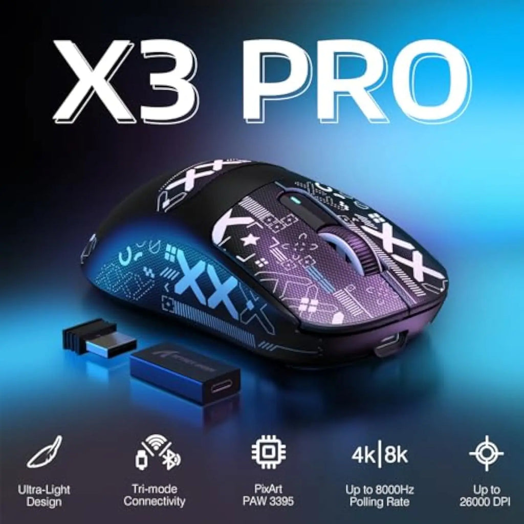 Attack Shark X3Pro Kabellose Bluetooth-Gaming-Maus PixArt PAW3395 26000 dpi Optische Maus Tri-Mode-Verbindung Makro-Gaming-Maus