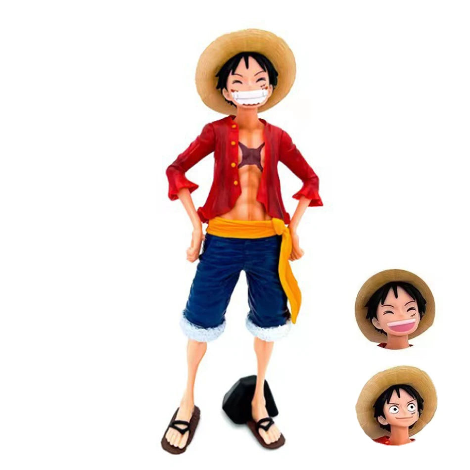 Anime One Piece Figur Selbstbewusster, lächelnder Luffy Drei Formen Gesichtswechsel Gezeiten Spiel Ornamente Sammlermodell Puppe Dekoration Spielzeug