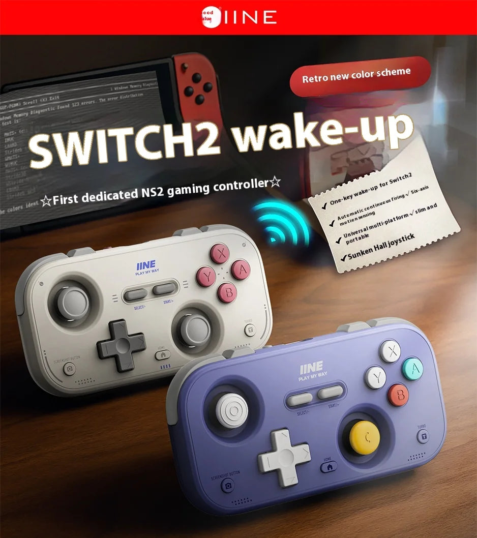 IINE Retro Card Game Controller Portable Switch2 mini handle Hall Joysticks 1000Hz Recessed Joystick Designed Customizable Gifts