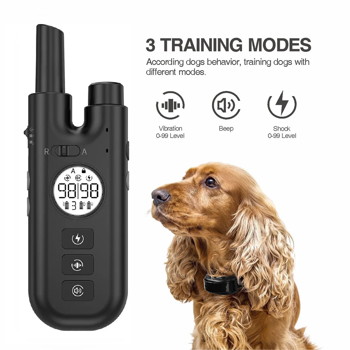 Dog Bark Collar with Remote, 3-in-1 Automatic Dog Training Collar with Beep Vibration Static and Anti Bark Mode, IPX7 Waterproof