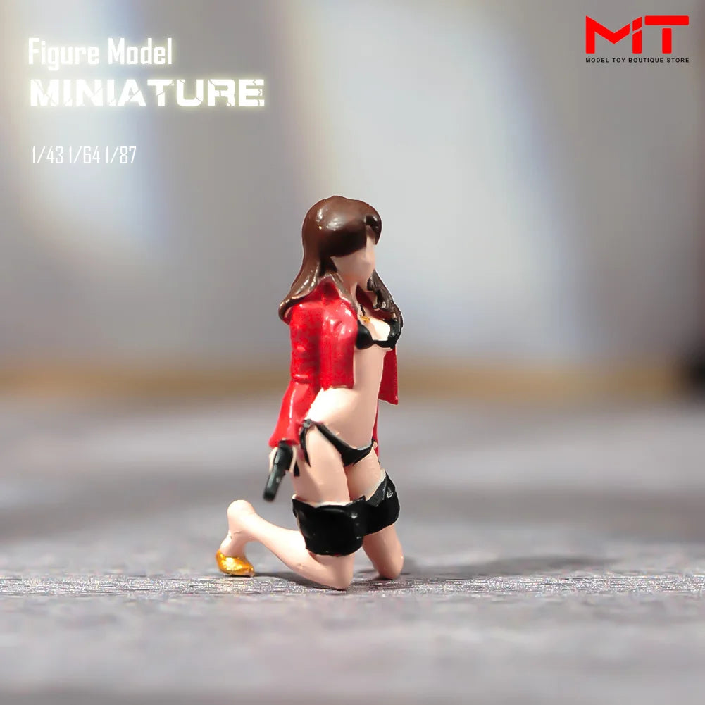 Handgefertigte Miniaturen im Maßstab 1:24, 1:43, 1:64, 1:87: Bemaltes kniendes Mädchen, Junge in Freizeitkleidung, DIY-Kreativ-Szenen-Requisiten, Figuren, Modellfigur