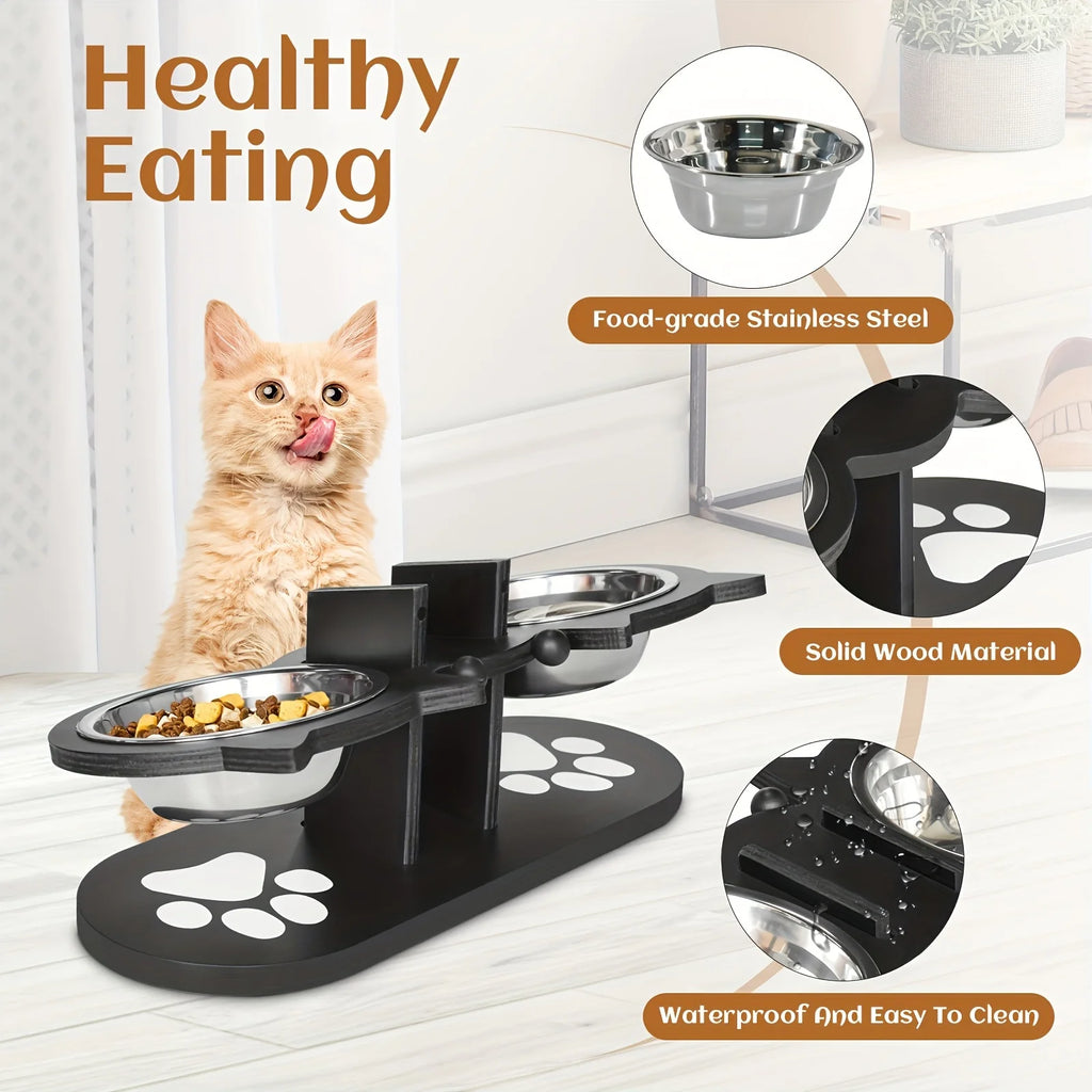 Cat 3 Bowls in 1 Feeder Feeding & Watering Supplies Food Bowl 15-Degree Tilt Raised Puppy 3 Stainless Steel Bowls Wood Brackets