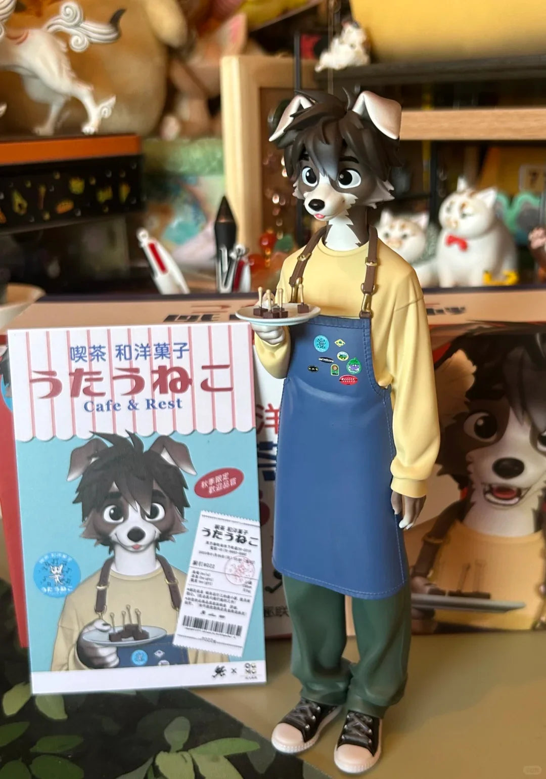 Cafe & Rest Dog Series 22cm Action Figures PVC Tea Eating Tasting Officer Dog Handmade Pvc Ornament Cute  Healing Handmade Gift