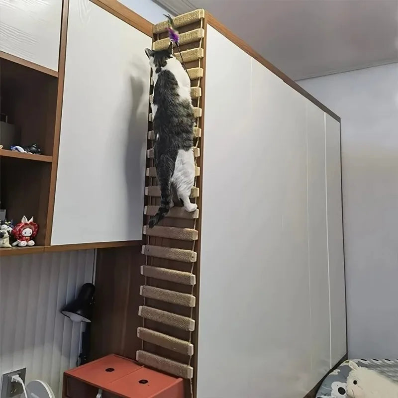 Cat Climbing Ladder Bridge for Cats Cage Sisal Wooden Rope Ladder Pet Furniture Kitten Climber Scratching Post Kitten Toys Tree