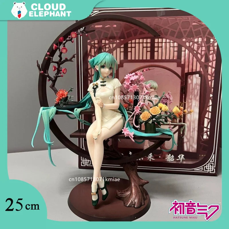 Hatsune Miku Anime Figure 25cm Cheongsam Miku Figure Sitting PVC Models Statue Collectible Toy Decoration Doll Kid Birthday Gift