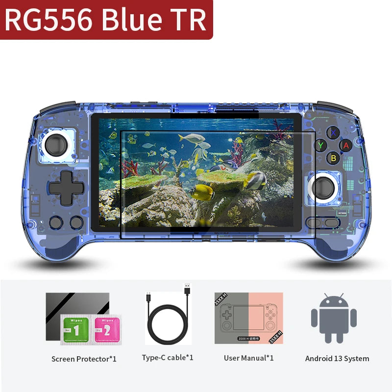 RG556 Retro Handheld Game Console Android 13 System 5.48 inch AMOLED Screen T820 Video Player Built-in Hall Trigger Fan