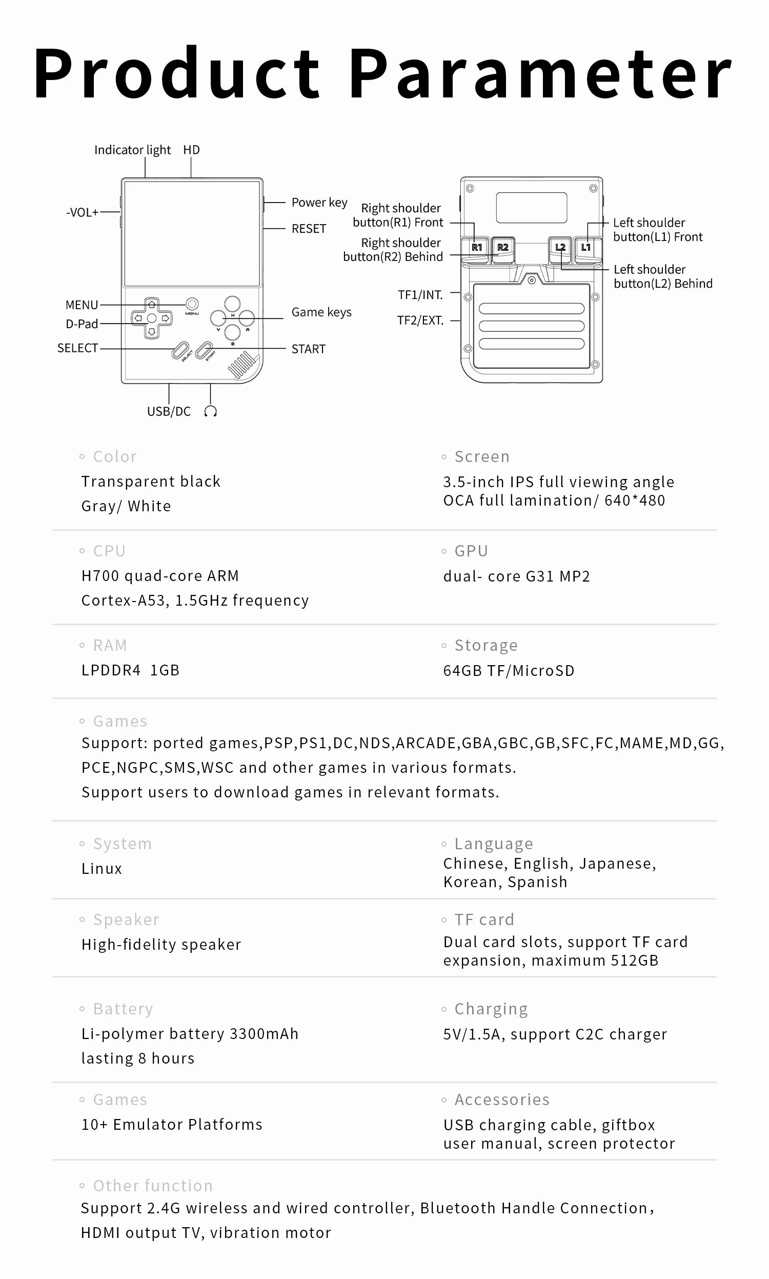 ANBERNIC RG35XX Plus/RG35XX Retro-Handheld-Spielkonsole 3,5-Zoll-IPS-Bildschirm Linux Tragbarer Videospiel-Player unterstützt HD-MI-TV-Ausgang