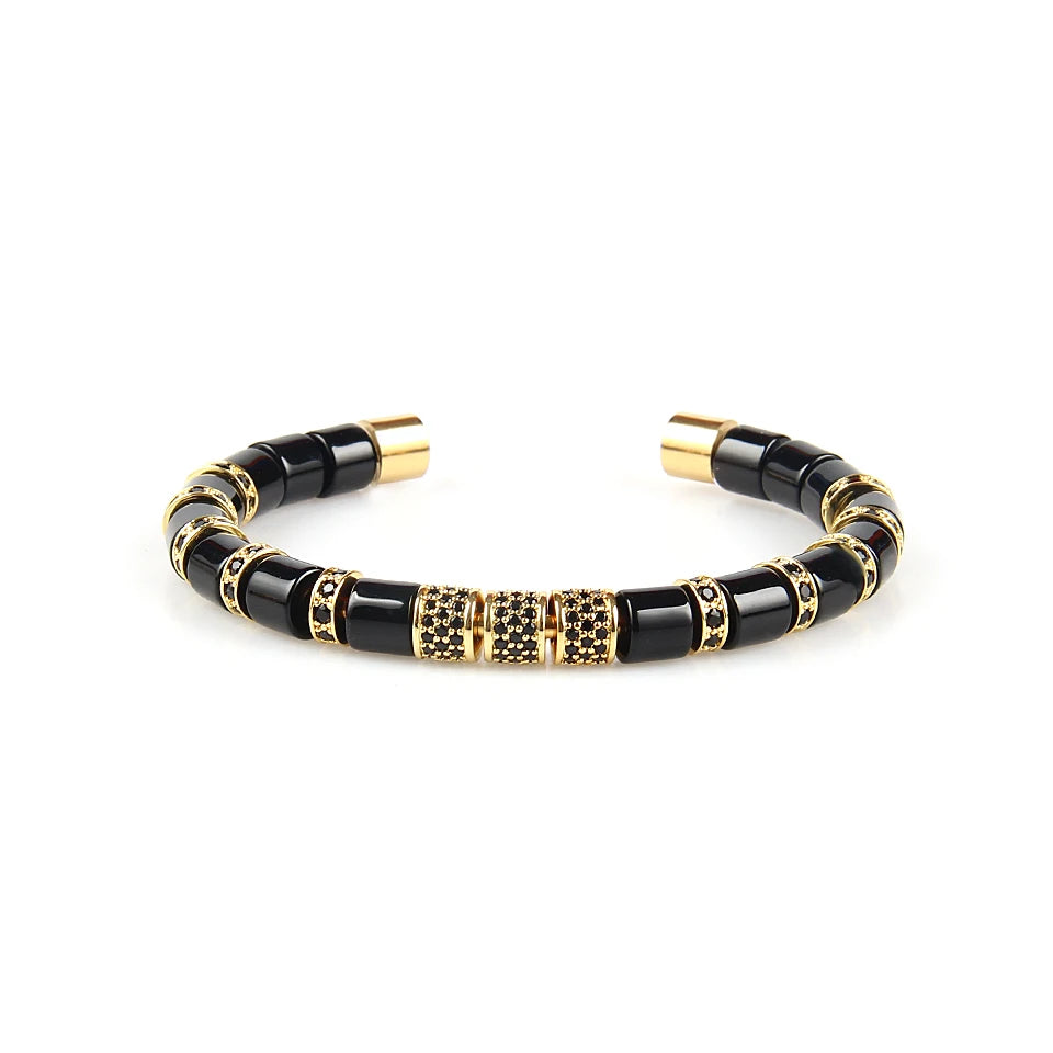 Ailatu 5 teile/los Edelstahl Armreifen Naturstein Zylinder Perlen Armbänder Luxus Männer Schmuck Top Qualität