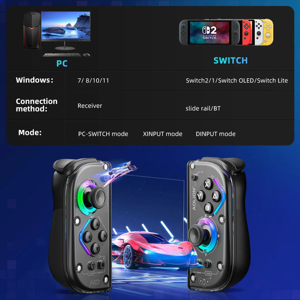 AOLION J20 Hall Joy-Con Gamepad für Nintendo Switch 2/Switch OLED/Switch NFC HD Shake Lite Controller mit Split-Funktion für links und rechts