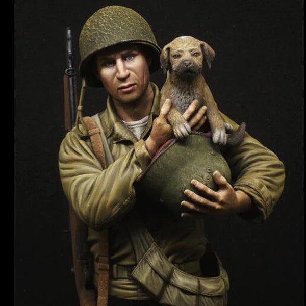 1/9 WW2 US Infantry, 'Saving the dog' Resin kit Bust GK Military theme of World War II Uncoated No colour