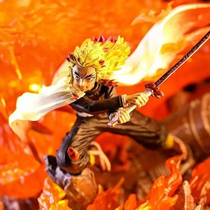 27cm Demon Slayer Rengoku Kyoujurou Fire Pillar Anime Figure Model Statue Boys Collection Desktop Decoration Ornament Toys Gifts