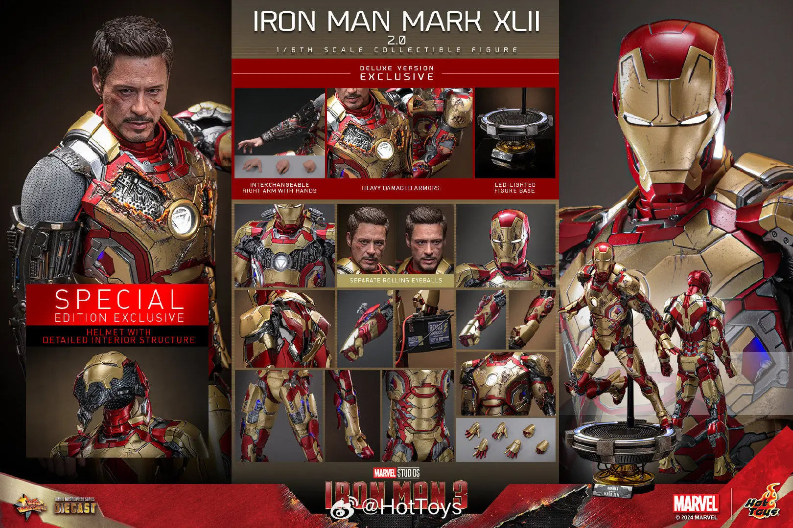 Genuine HT Iron Man Mark 42 2.0 Alloy Action Figure MMS759D66 Deluxe Special Edition Marvel Collectible Model For Collectors