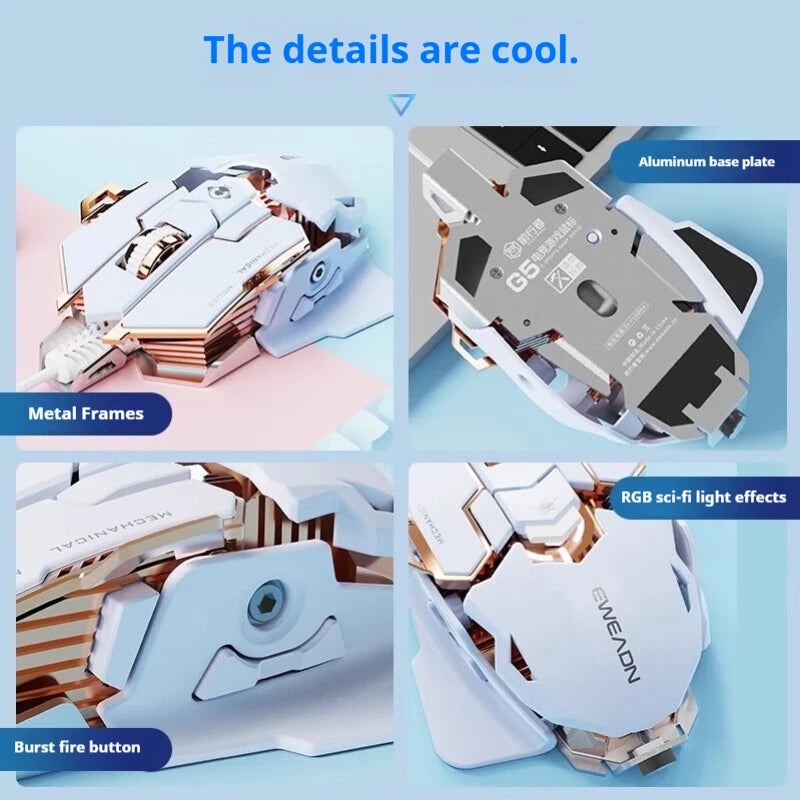 EWEADN G5 USB-Gaming-Maus mit Kabel, wahlweise stumm oder hörbar, Tasten, Makro-Funktionstasten, für Desktop, Laptop, Computer, Schule