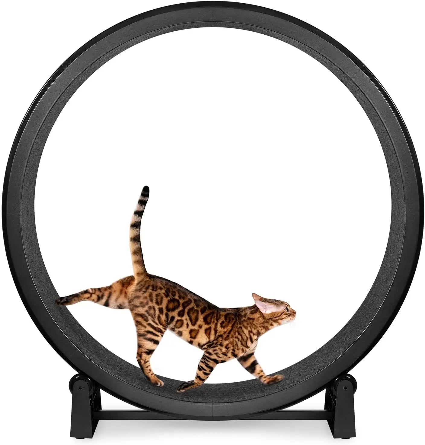 Cat Exercise Wheel -  48" Safe Diameter - Made in The USA - Black Wheel with Black Felt Traction Pads and Solid Inline Wheels