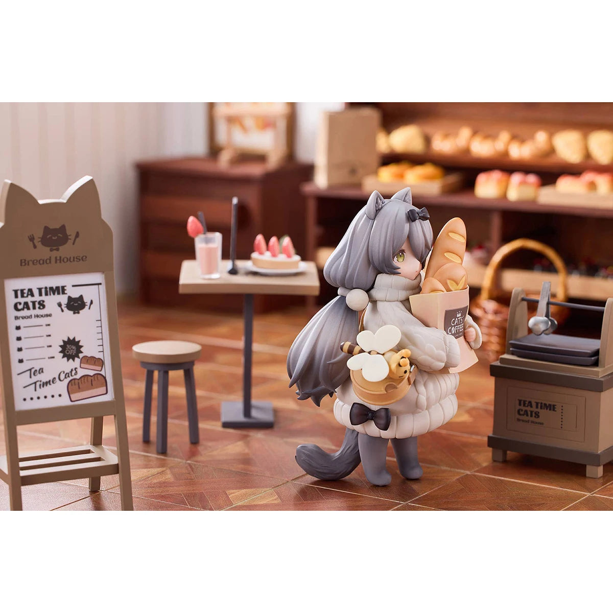 In-Stock Original Ribose DLC Series Tea Time Cats Scene: Meow Town Bakery Customer Nice Kawaii Doll Collectible Figure Model Toy