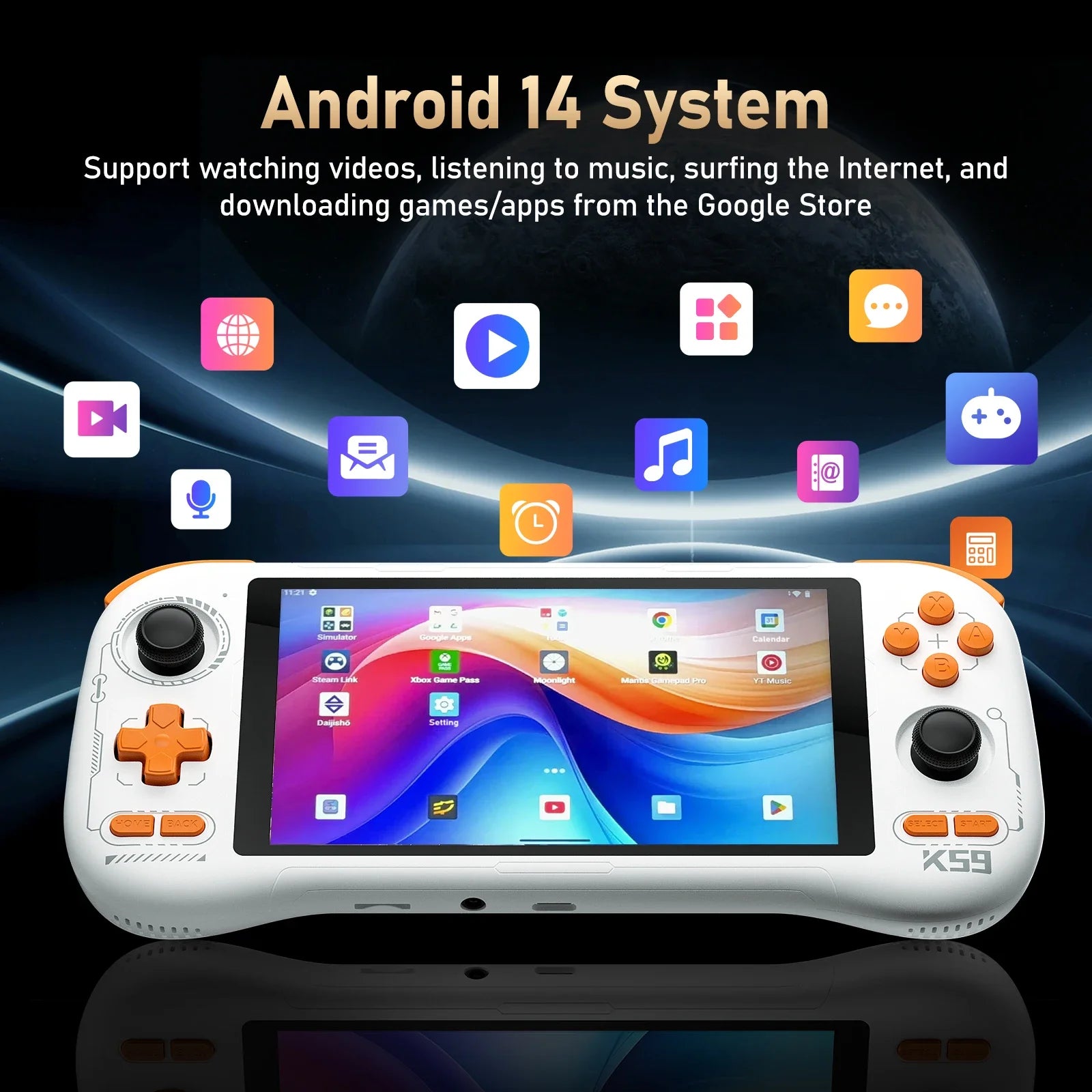 K59 Handheld Game Console 5.5'' 1080P Screen 50 Emulators for PS1/PSP/DC/SS Android14 5000mAh WIFI5 KINHANK Retro Game Player