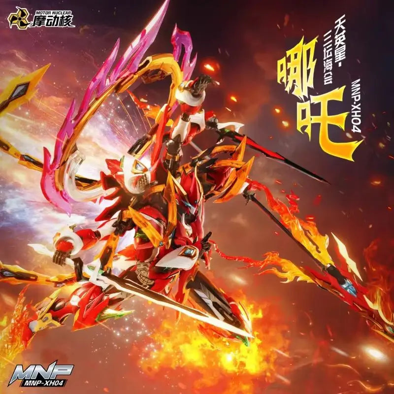 Motor Nuclear Mech Model Nezha Six-Armed Mecha With Lotus Base Alloy Skeleton Assembly Statue Kit Action Figures Toys Boys Gifts